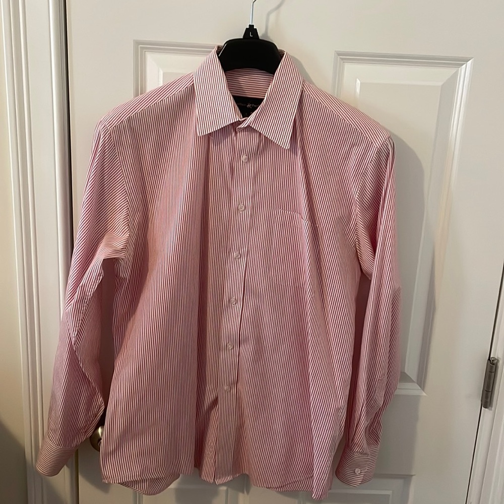 Mens Beverly Hills Polo Club Dress Shirt Color: Red and White Size: L 16 34/35